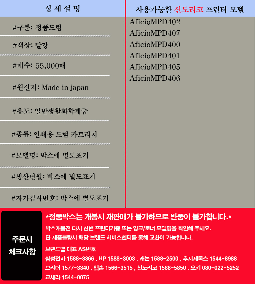 신도리코 D400R90KM 정품드럼 D400 빨강